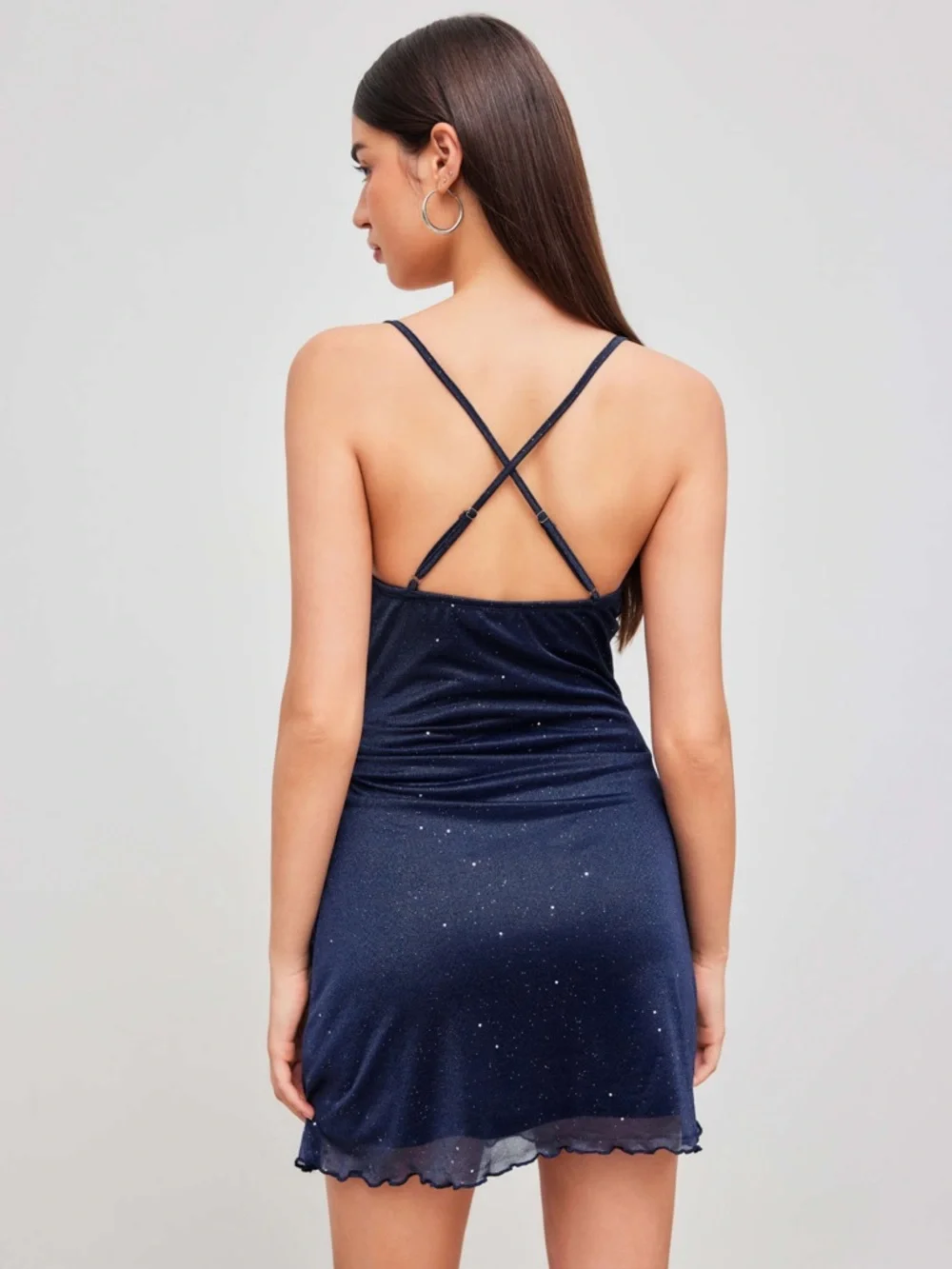 Cider Navy Sparkle Spaghetti Strap Mini Dress - Picture 3 of 5
